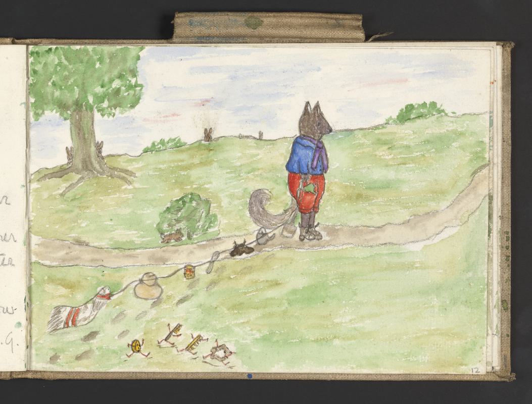 Sketchbook: The Story of Stella and Michael Butterfly and The Adventures of Tommy Brock, written & illustrated by RHJ; drawings of school friends; holidays in Southbourne