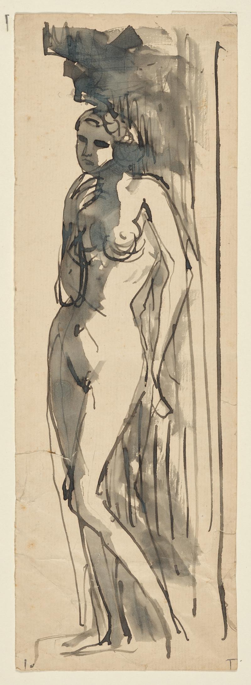 Woman Standing Against a Pillar