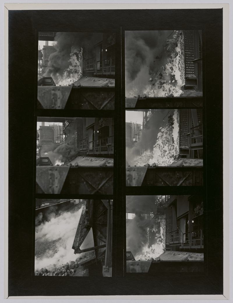 Printed Contact Sheet of Medium Format (60mm x 60mm - 120 Film) Negatives. Photographs of steelworks and South Wales