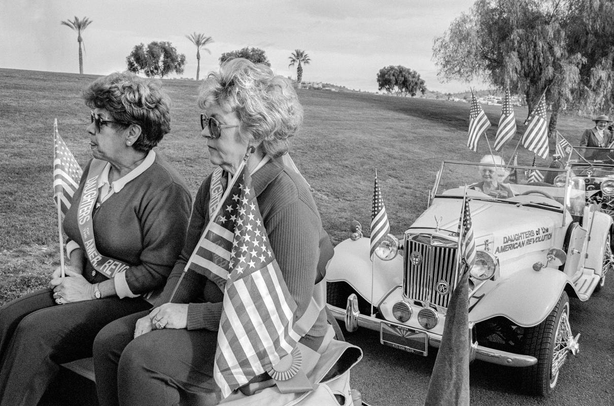 USA. ARIZONA. Fountain Hills Parade.  America has a long tradition of local parades. They are a way of showing off the local community activities and its commercial base. Fountain Hills Arizona has their parade just before Christmas. The Daughters of the American Revolution are always active. 1997.