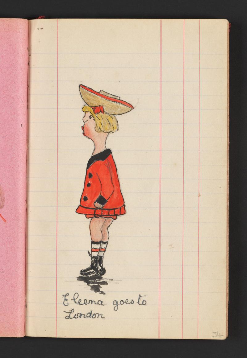 Sketchbook: an old account book][Ellena / Eleena series – cartoonish sketches of a young girl in a variety of clothes for different occasions
