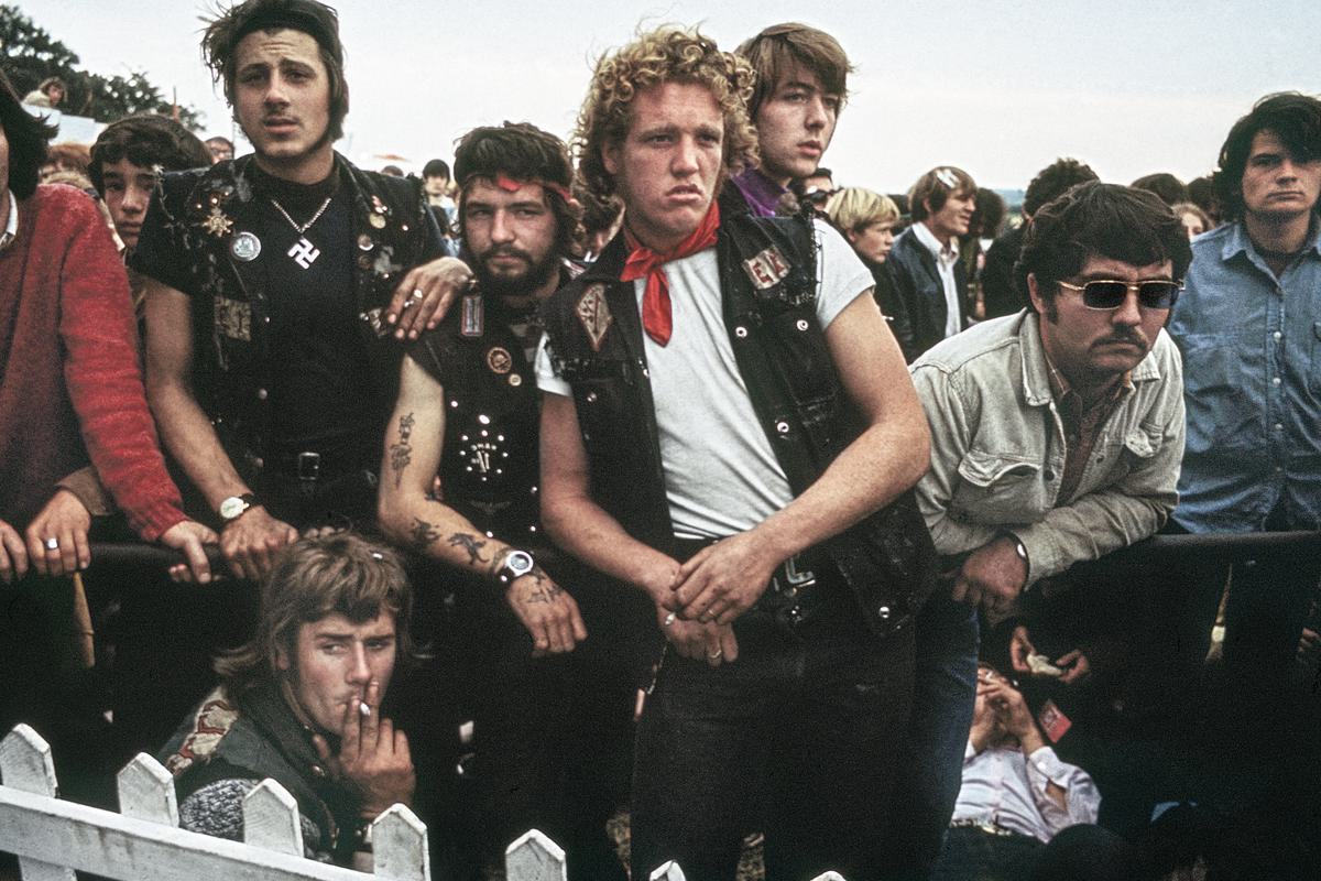 GB. ENGLAND. Isle of Wight Festival. The local Hells Angels are always around to add a little colour but rarely any trouble. 1969.