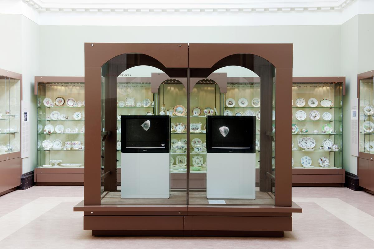 Teacup 1 (Bounce) &amp; Teacup 2 (Break), Artist installation on display in the Welsh Ceramics Gallery