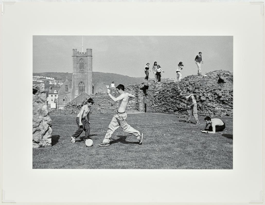 A spontaneous football match within the grounds of the derelict castle. Aberystwyth, Wales