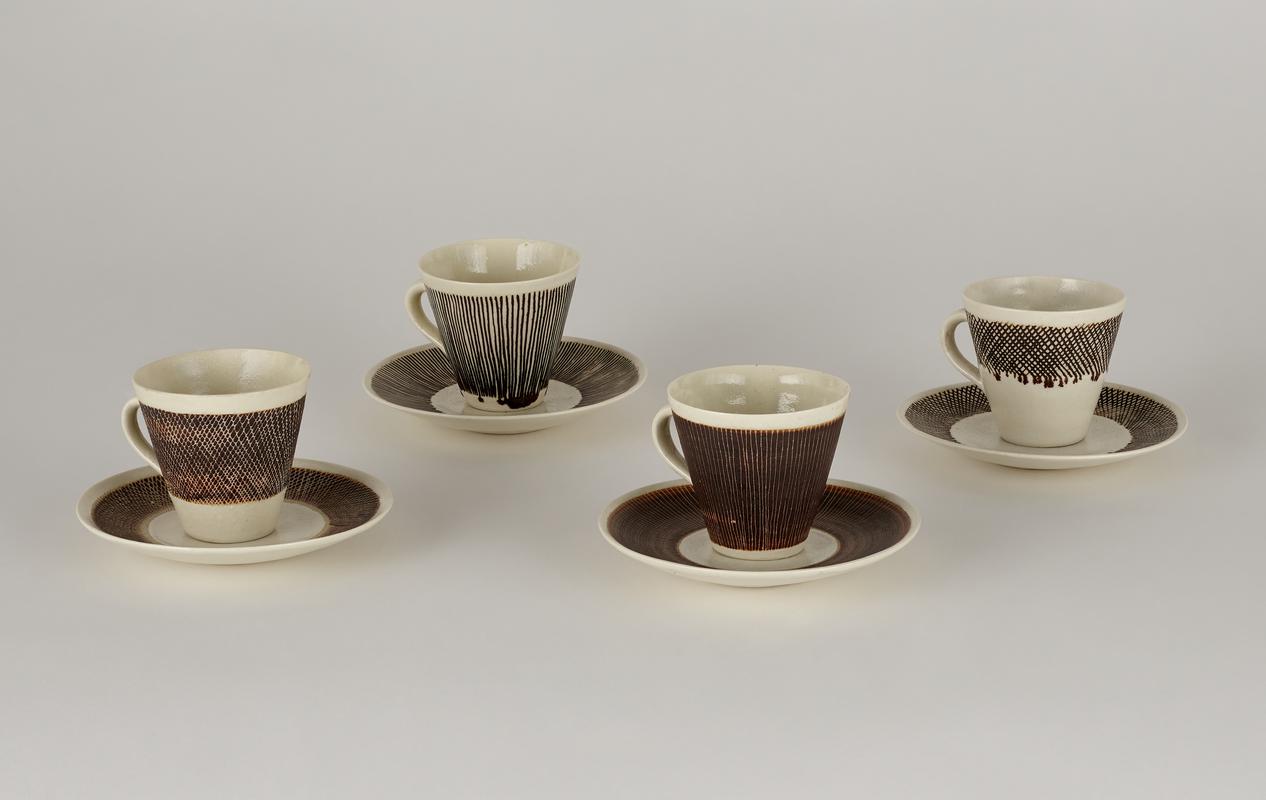 Group of 4 Cups and Saucers, 1958