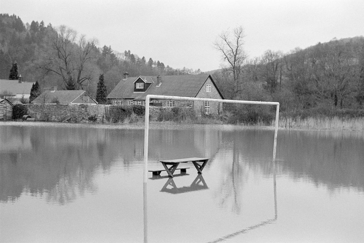 GB. WALES. Tintern. Flooding of football and cricket pitch. 1989.