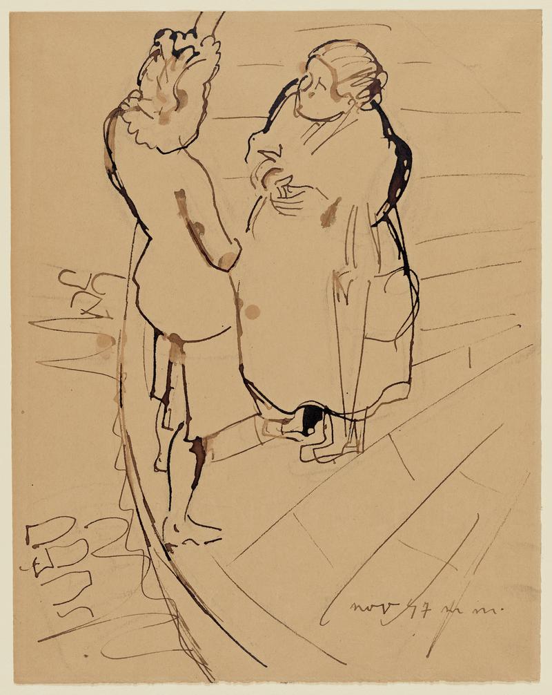 Two Women Talking, Seen From a Window