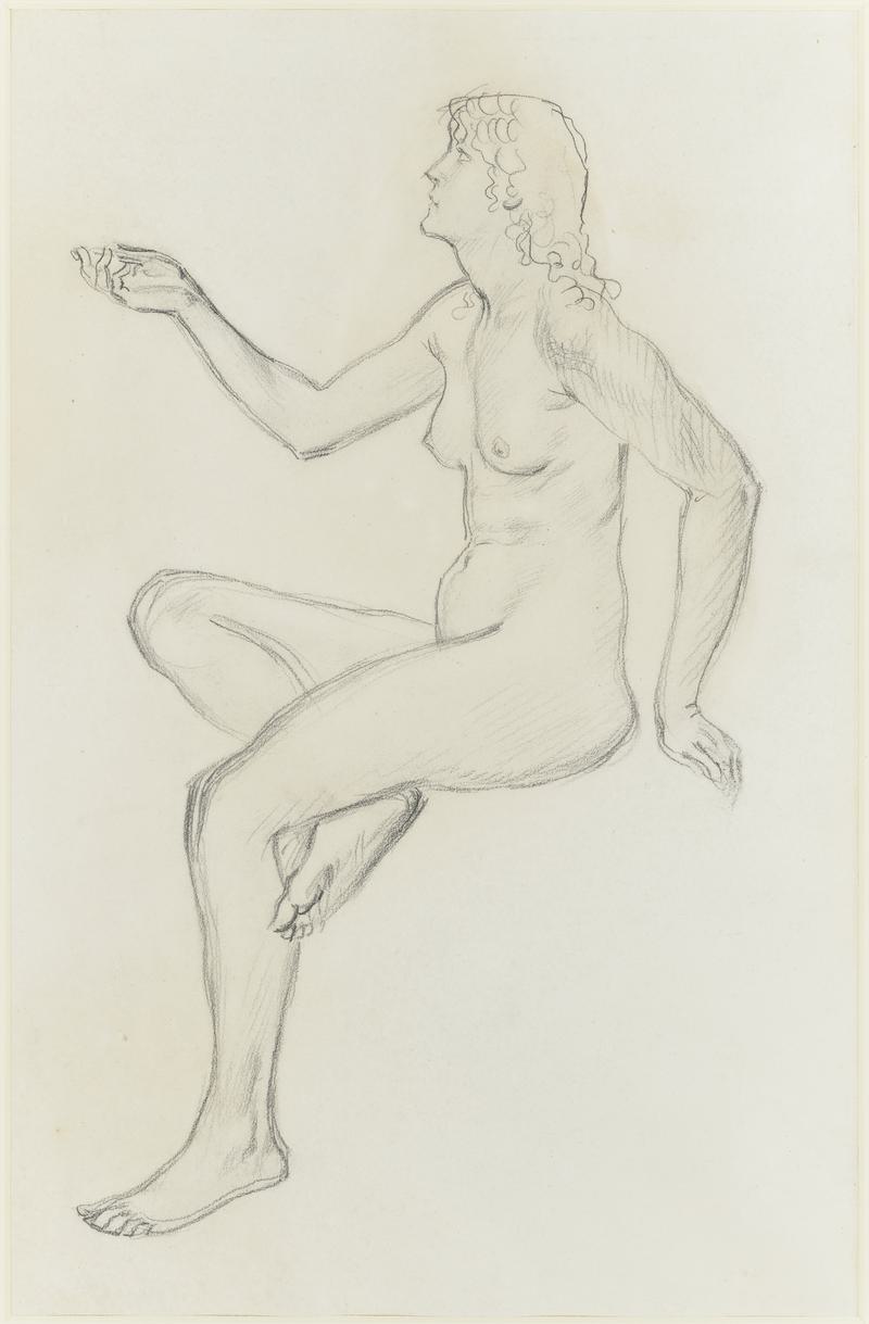 Seated nude with her right arm outstretched