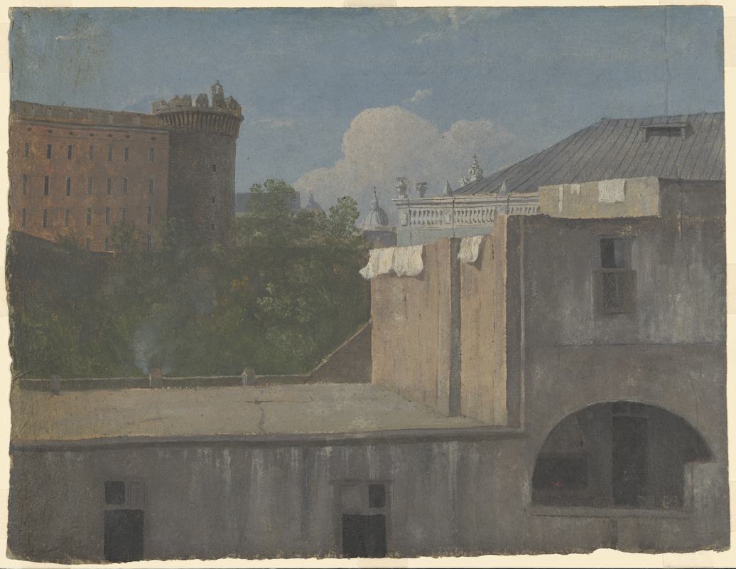 Buildings in Naples with the North-East side of the Castel Nuovo