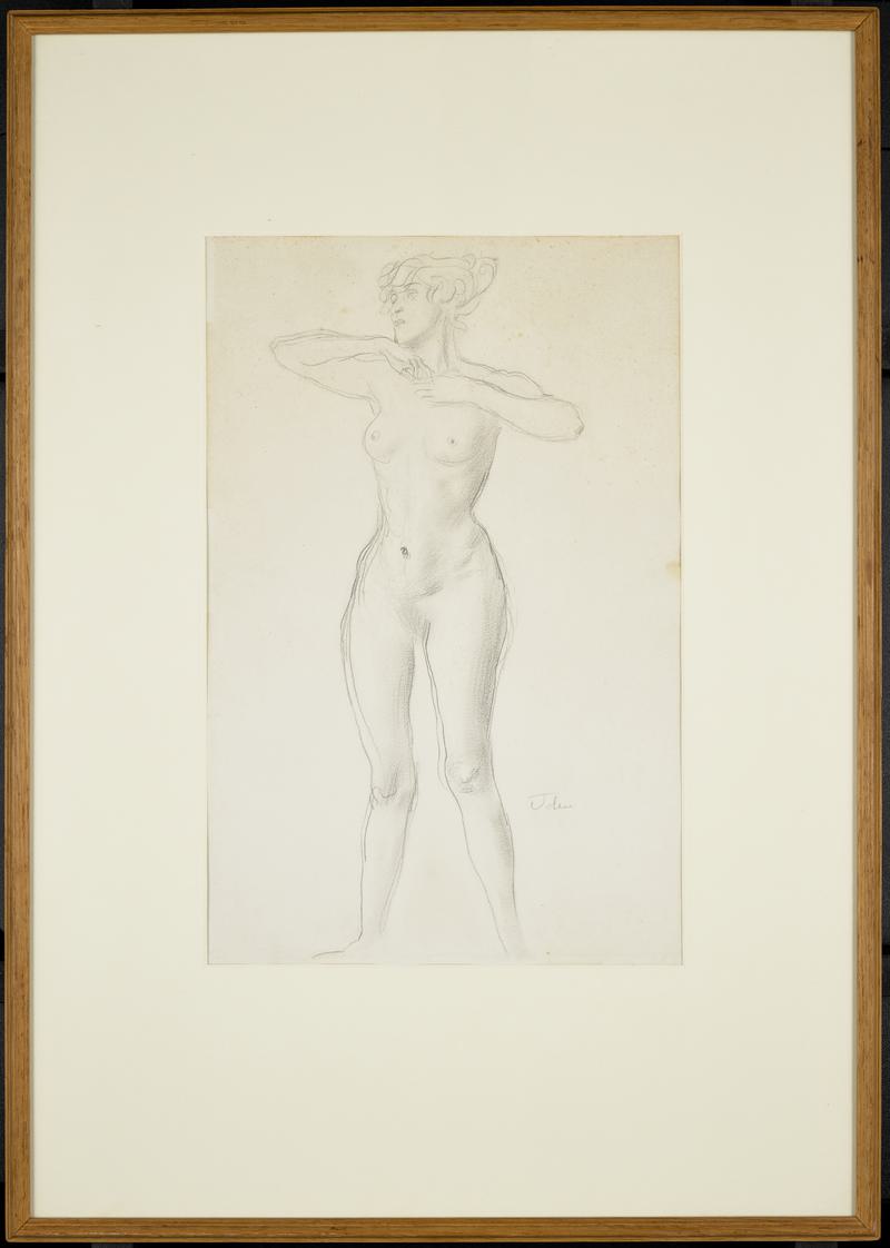 Standing female nude, with arms across her chest