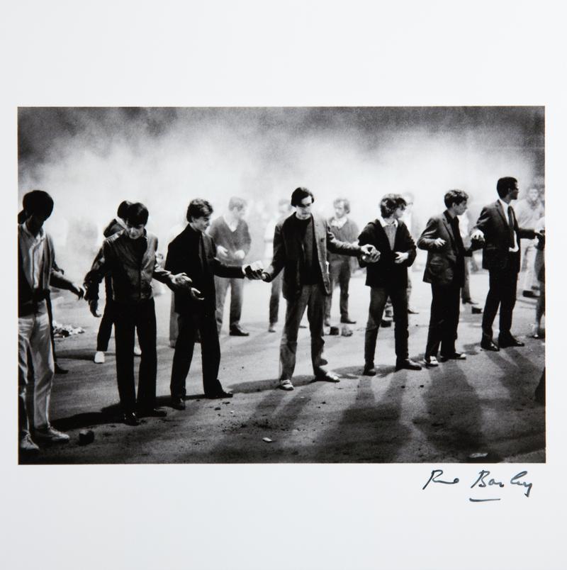 Students in a chain passing cobble stones for the barricades, Gay Lussac Street, Paris