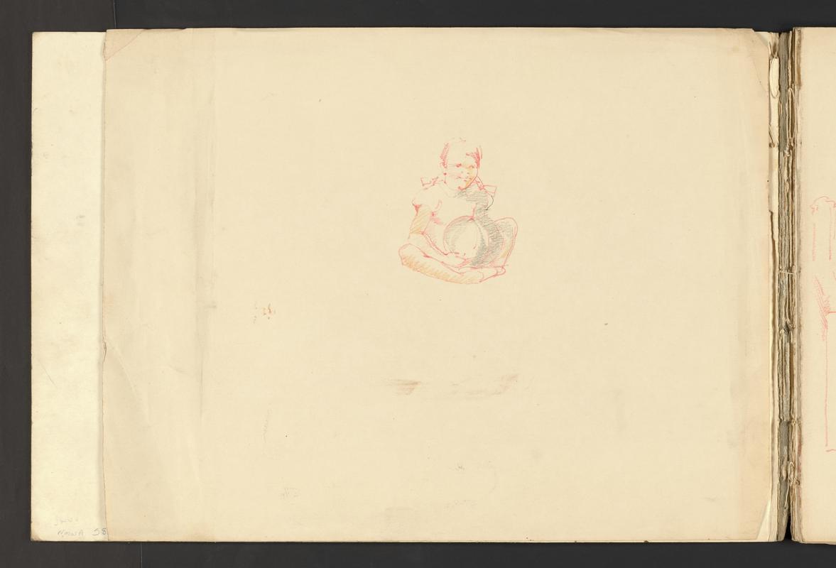 Sketchbook: Slade life class; ?Willie & Elfrida Tindal & children; ?W.F.(Peter) Grimes, wife & family; ?possibly Ray's aunt having tea; ?Grimes reclining nude; coastal scene