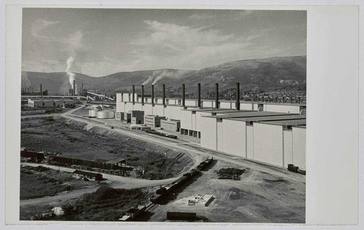 &quot;Abbey Works, 1951&quot; - Port Talbot, back of &#039;reheat furnace / Hot Mill&#039; building. - Photograph of steelworks and South Wales