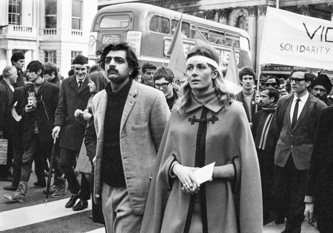 GB. ENGLAND. London. Vanessa Redgrave and Tariq Ali at the head of Britains biggest anti-Vietnam war demonstration ended in London with an estimated 300 arrests; 86 people were treated for injuries, and 50, including 25 policemen, one with a serious spine injury, were taken to hospital. The Guardian suggested demonstrators seemed determined to stay until they had provoked a violent response of some sort, and this intention became paramount once they entered Grosvenor Square. 1968.