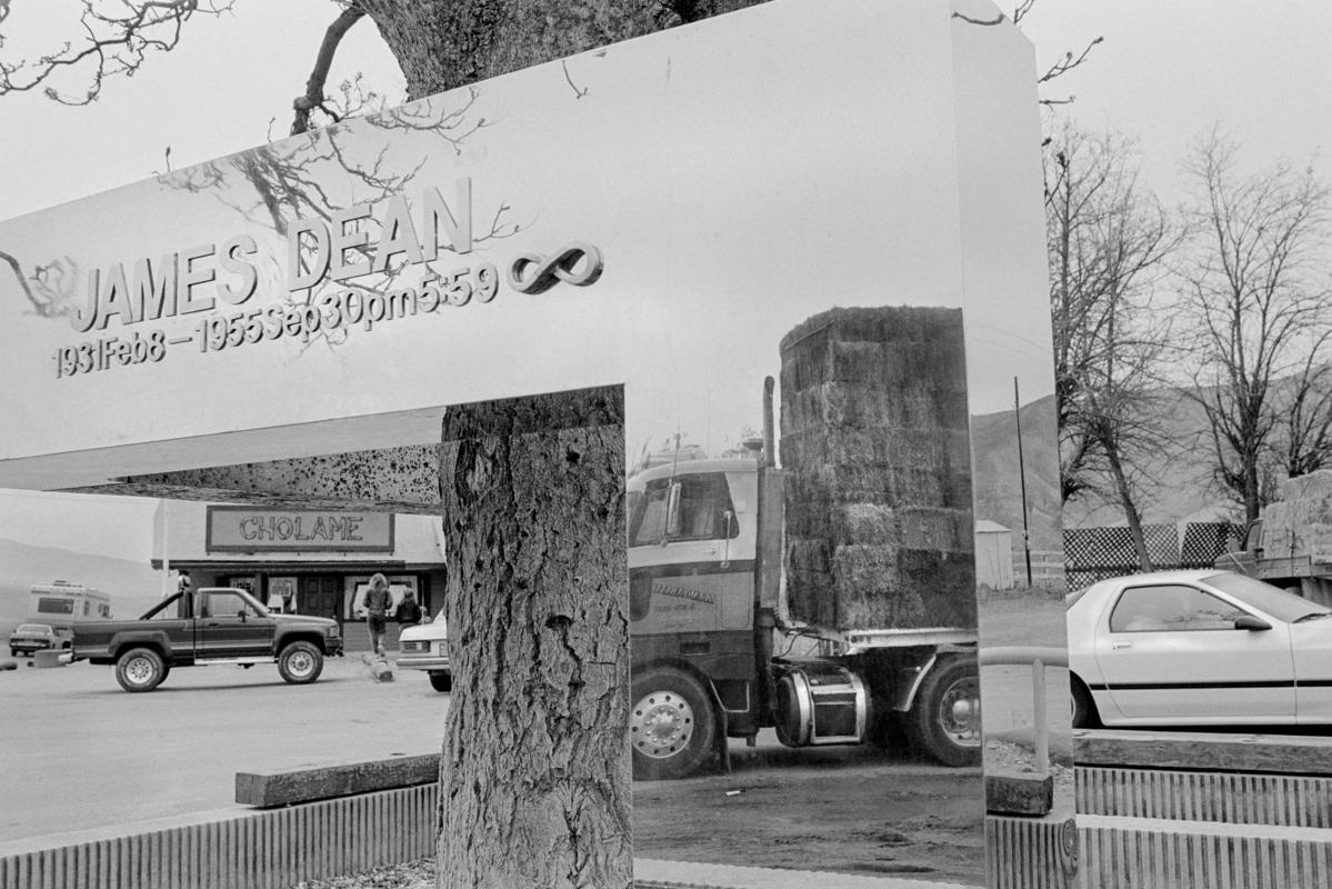 USA. CALIFORNIA. Parkfield route 48. James Dean died in a car crash. It is strange that, Americans, who seem so expert in exploiting anything for monetary gain seem to have missed out on this event. The monument on the spot he died was actually put up by the Japanese. 1991.