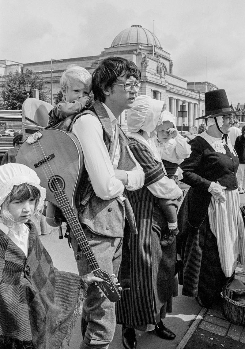 GB. WALES. Cardiff. Welsh folk group on St David&#039;s day celebrations. 1997.