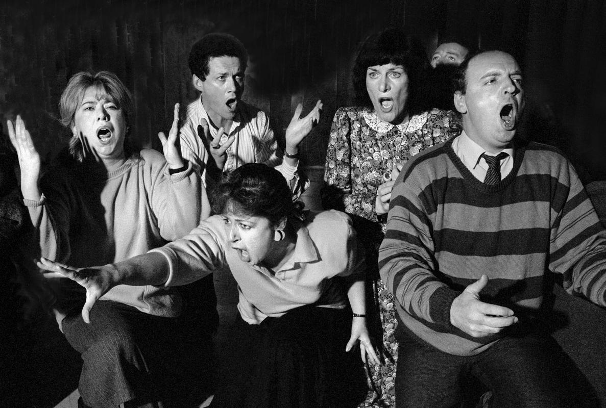 GB. WALES, Cardiff. Members of the chorus of the Welsh National Opera, considered one of the world&#039;s best choruses, at rehearsal. South Glamorgan. 1986.