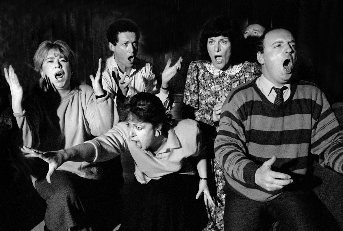 GB. WALES, Cardiff. Members of the chorus of the Welsh National Opera, considered one of the world&#039;s best choruses, at rehearsal. South Glamorgan. 1986.