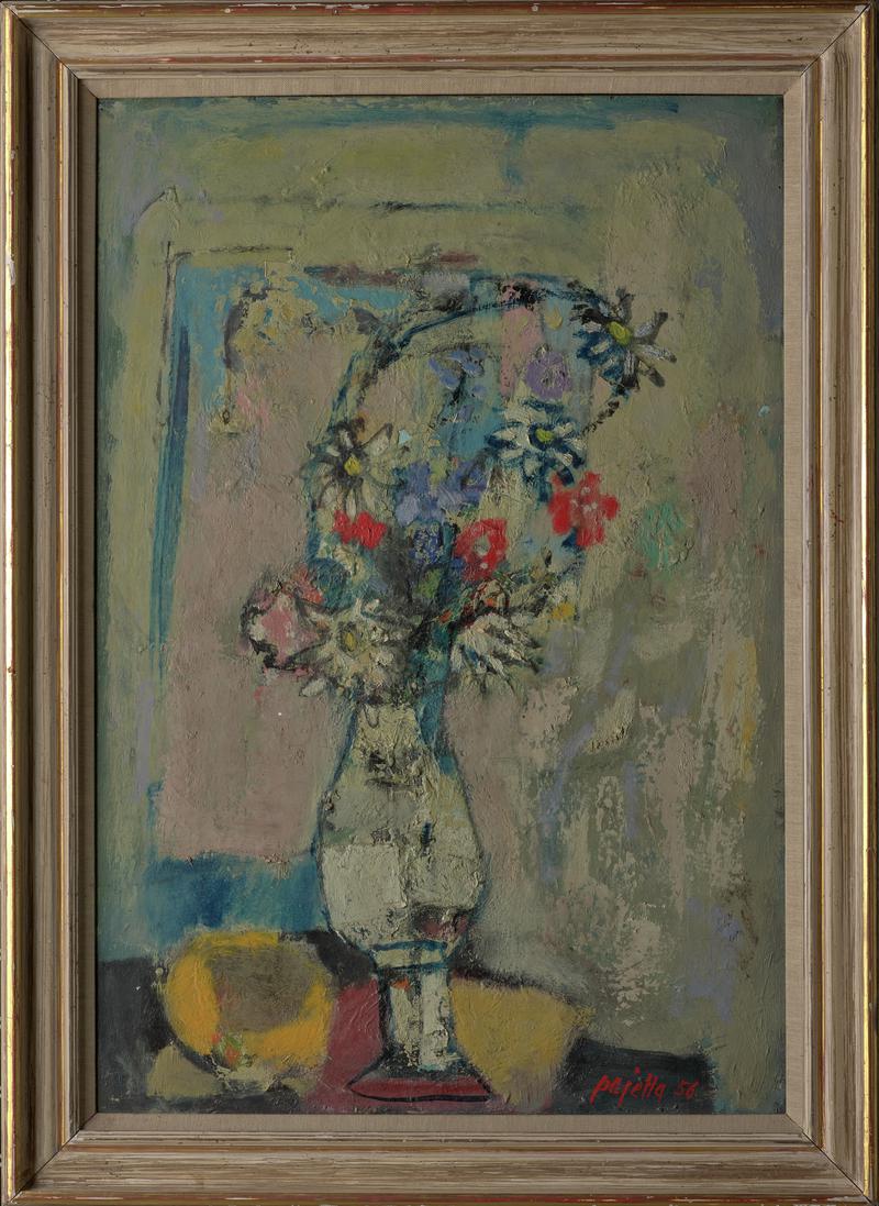 Marguerites and anemones in a white jug