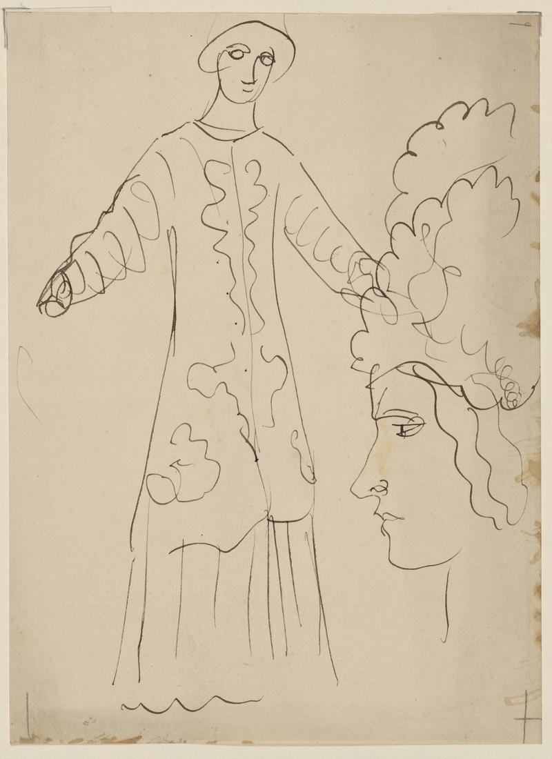 Sketches of a standing Woman and Head of a Woman