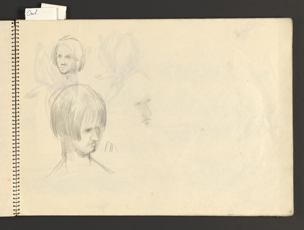 Sketchbook: Sully, some early sketches may be by Raymond Moore; family, plants and flowers; the cottage at Martin's Haven