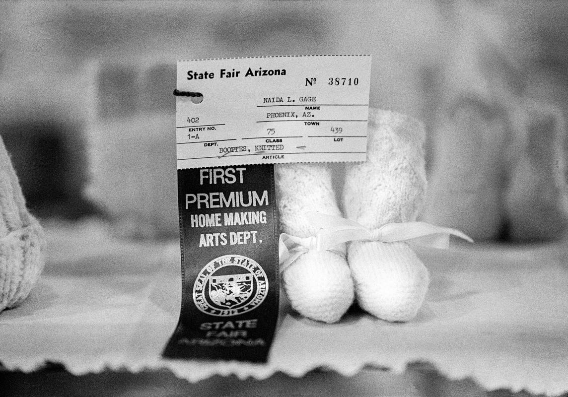 USA. ARIZONA. Arizona State Fair. Knitted booties in the Home Making Art Competition. 1979.