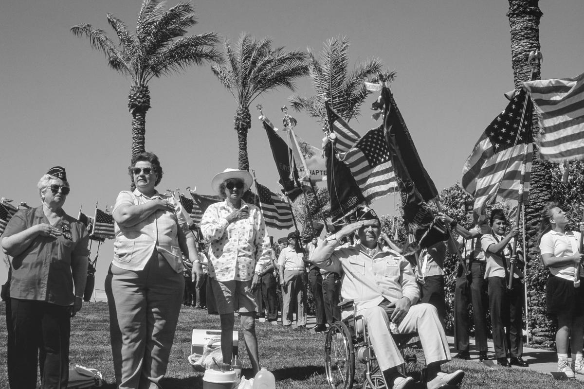 USA. ARIZONA. Sun Bowl, Service of Remembrance in commemoration of the Honoured Dead of all wars. Massing the Colours. 1992.