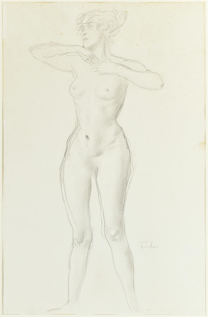 Standing female nude, with arms across her chest