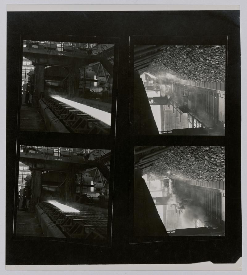 Printed Contact Sheet of Medium Format (60mm x 60mm - 120 Film) Negatives. Photographs of steelworks and South Wales