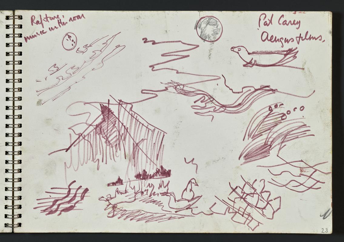 Sketchbook: ship Dona Marika on rocks, Grassholm, Kestrel Bay, Traeth Mawr, Tarus the seal
