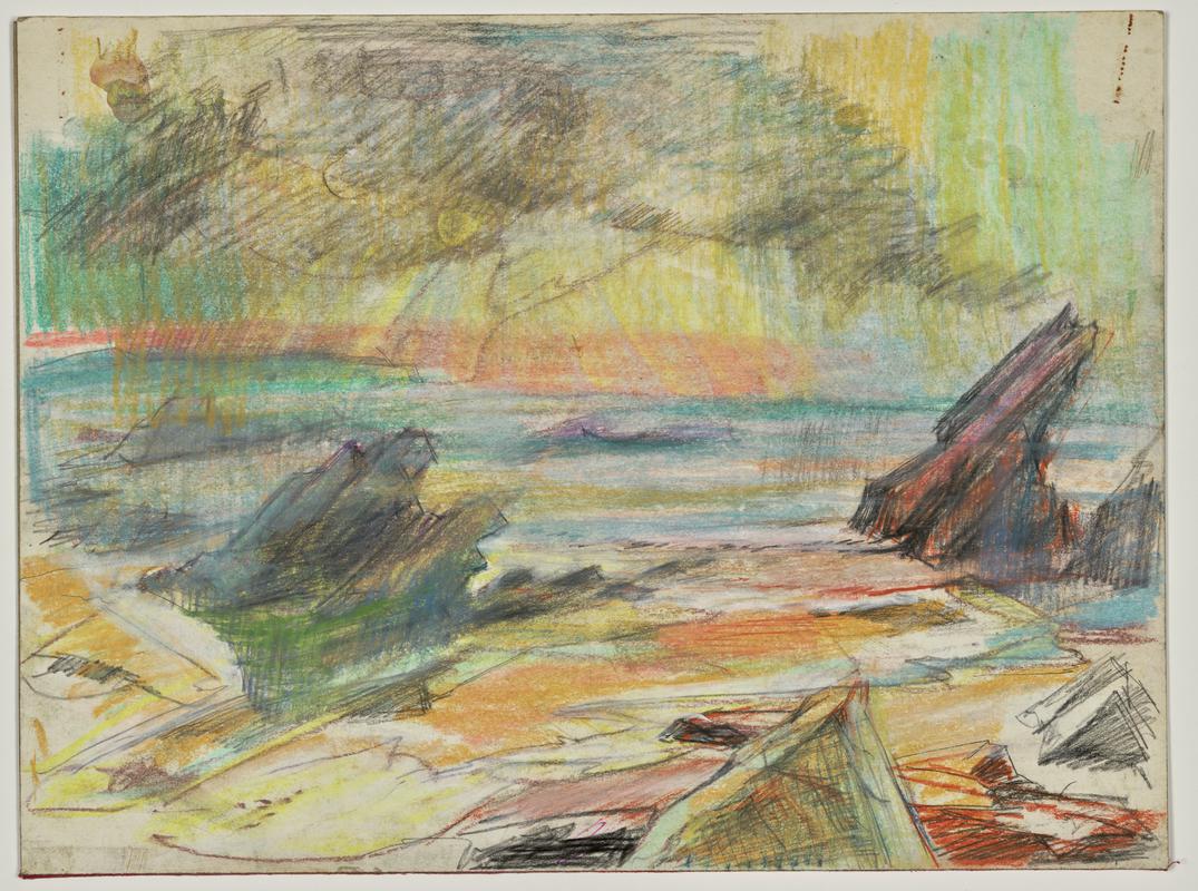 Seascape, Renney Slip - This work is on the inside cover of a now empty sketch pad