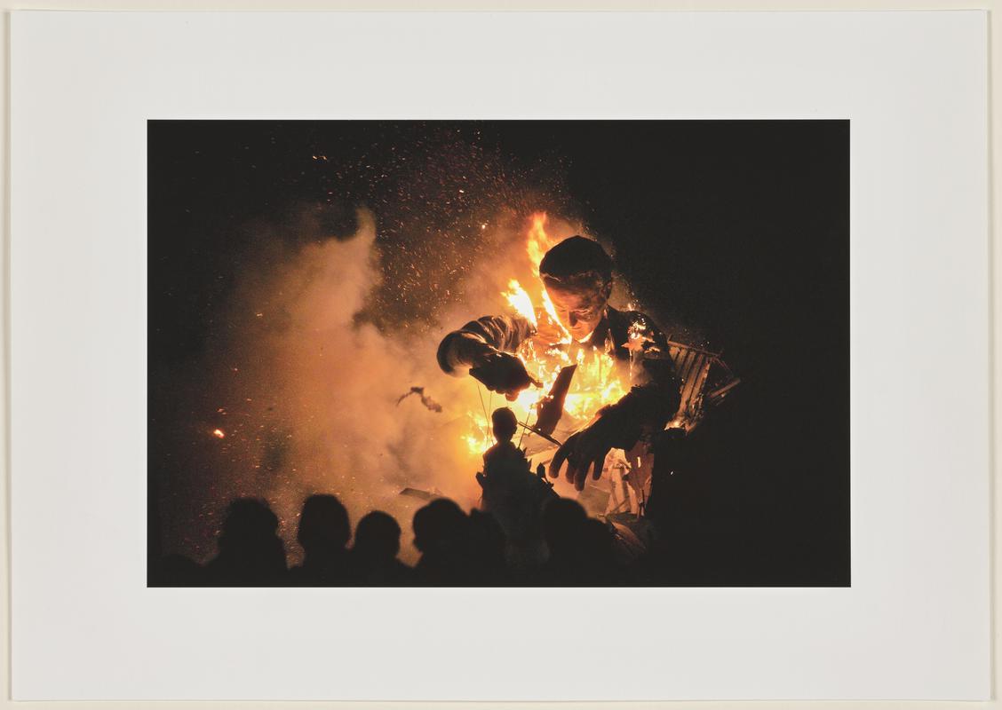 Burning Effigy of David Cameron with Nick Clegg as his puppet. Cliff Bonfire, Lewes, Sussex