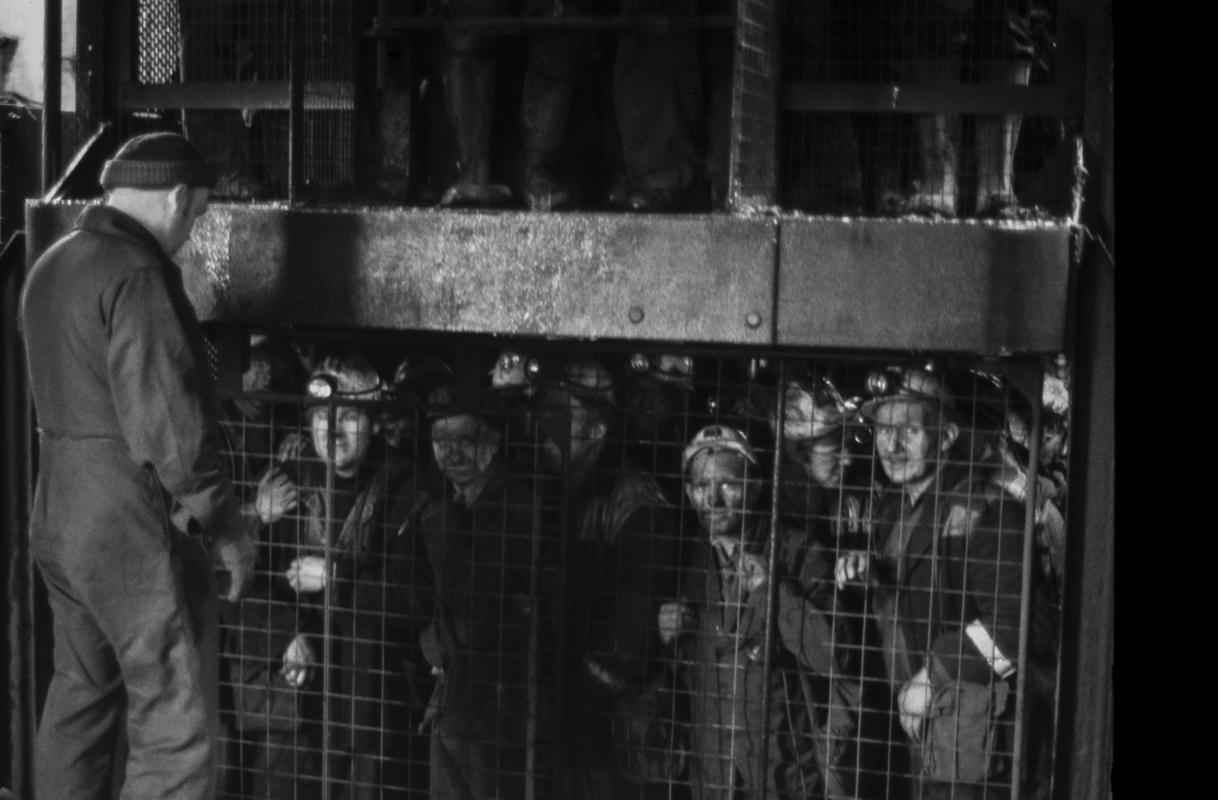 GB. WALES. Rhondda Valley, miners comming up in the cage at the end of a shift. 1972.