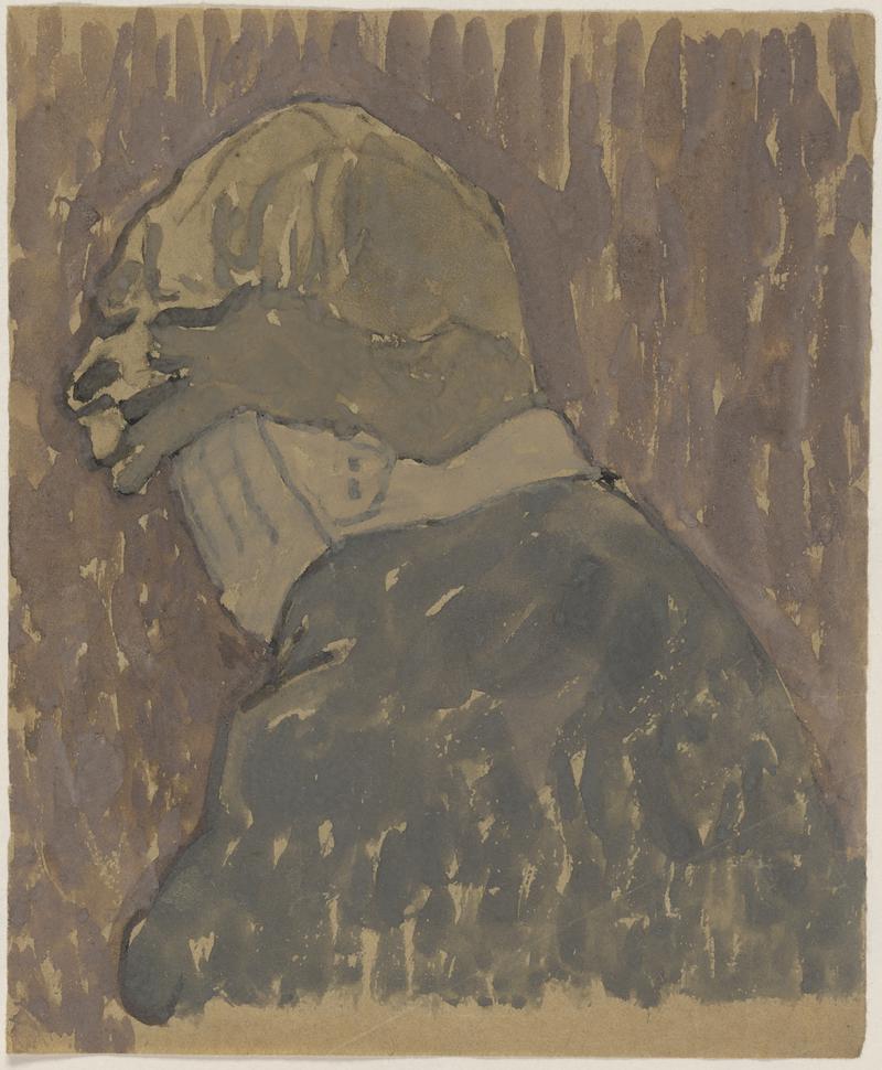 Figure with head in hands