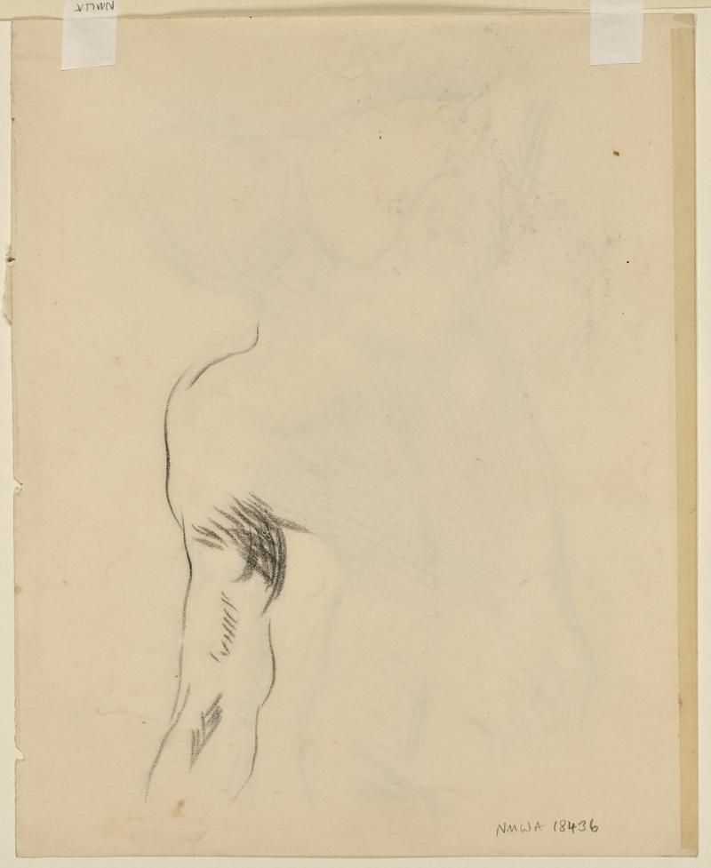 Male nude, from behind, leaning back