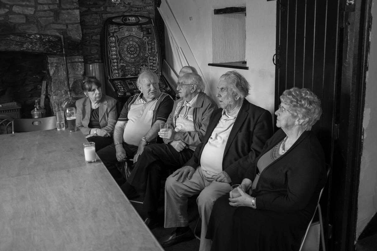 GB. WALES. Tintern. Rose &amp; Crown pub. Twenty ex-pupils of Tintern school meet for a reunion. 2014.