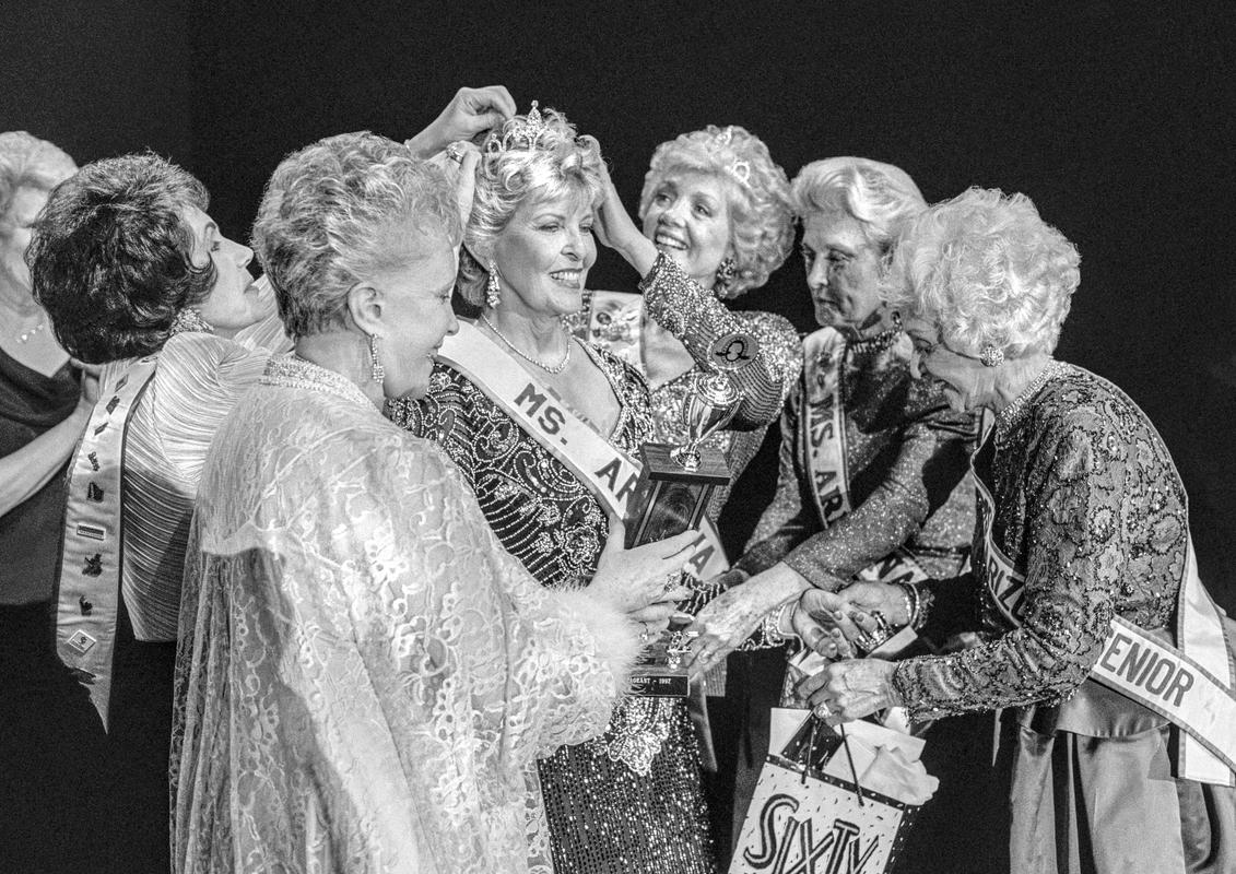 USA. ARIZONA. Ms Senior Pageant. The Ms competition is not only about beauty but poise and talent. The winner spends a year holding the title, soon has an agent and links with various PR outlets. The pageant is held at the Sun Dome Centre for the performing Arts. 1997.