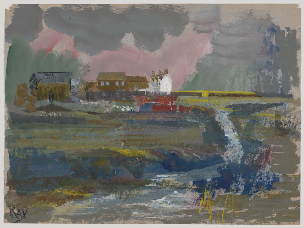 Landscape with buildings, study