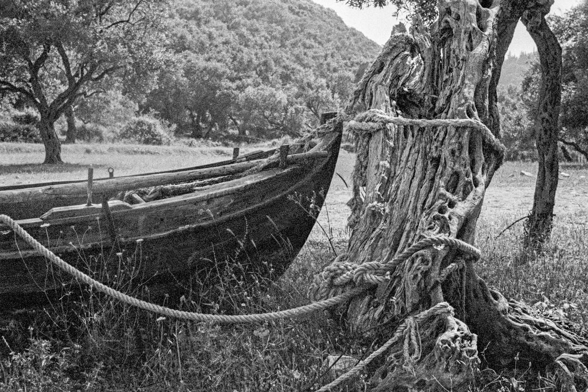 GREECE. Corfu. Paleokastritsa. Fishing boot on the beach. 1964.