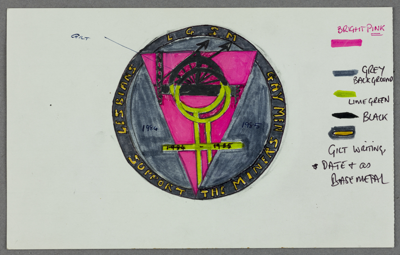 Design for 'Lesbians and Gays support the Miners' pin badge