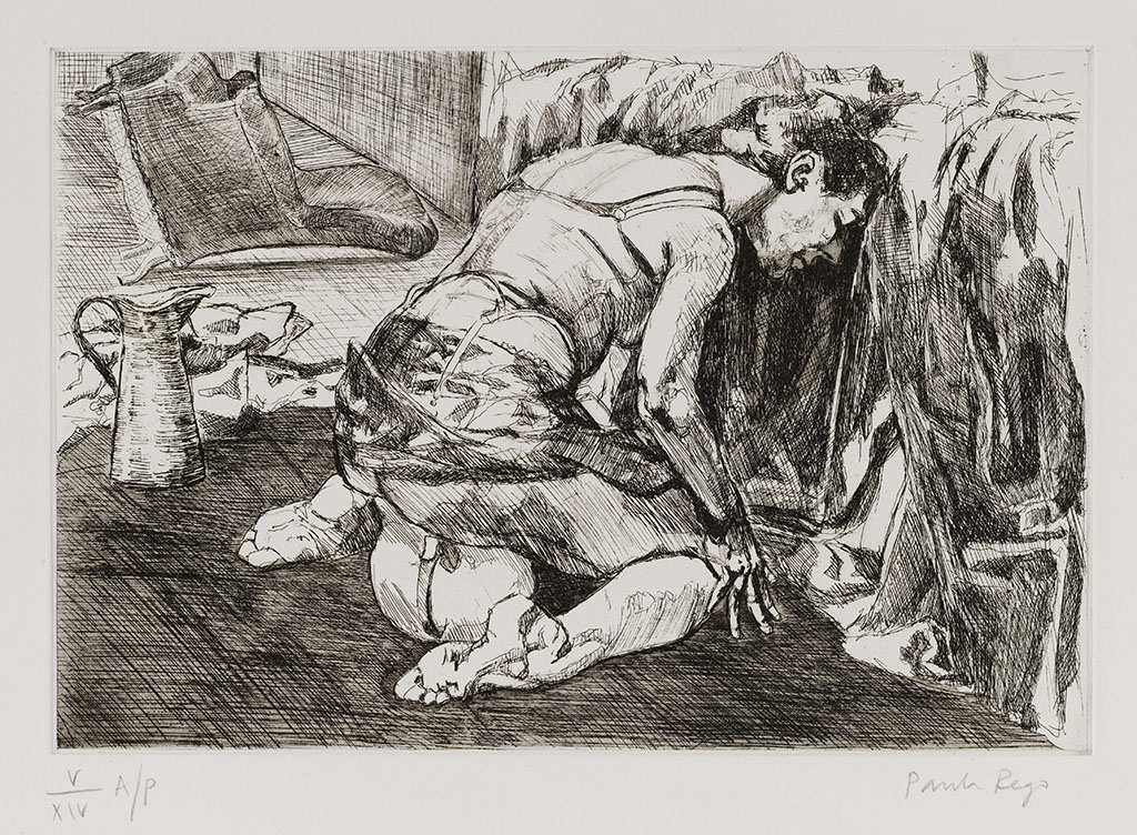 Paula Rego (1935 – 2022) Untitled 5, 1999 Etching on Somerset paper Paper: 38.0 x 48.0 cm Image: 19.6 x 29.2 cm Edition of 17 © Ostrich Arts Ltd Courtesy Ostrich Arts Ltd and Cristea Roberts Gallery